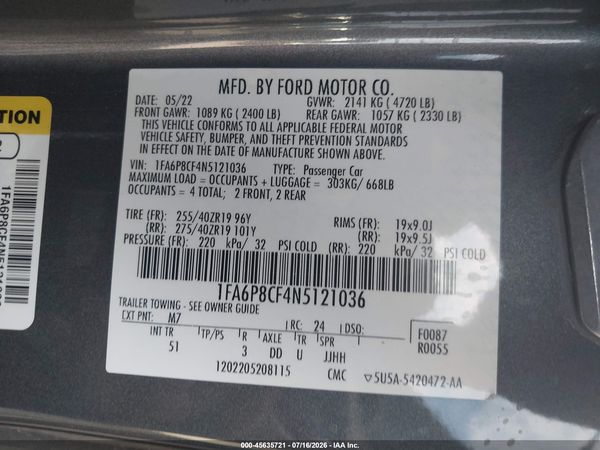2022 FORD MUSTANG GT PREMIUM FASTBACK