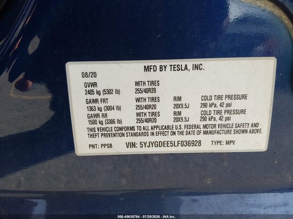 2020 TESLA MODEL Y