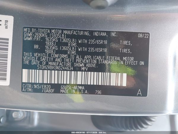 2022 TOYOTA HIGHLANDER XLE