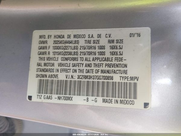 2016 HONDA CR-V LX
