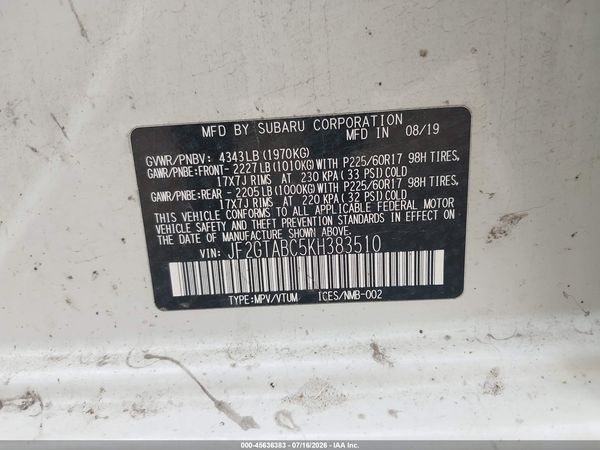 2019 SUBARU CROSSTREK 2.0I — I9