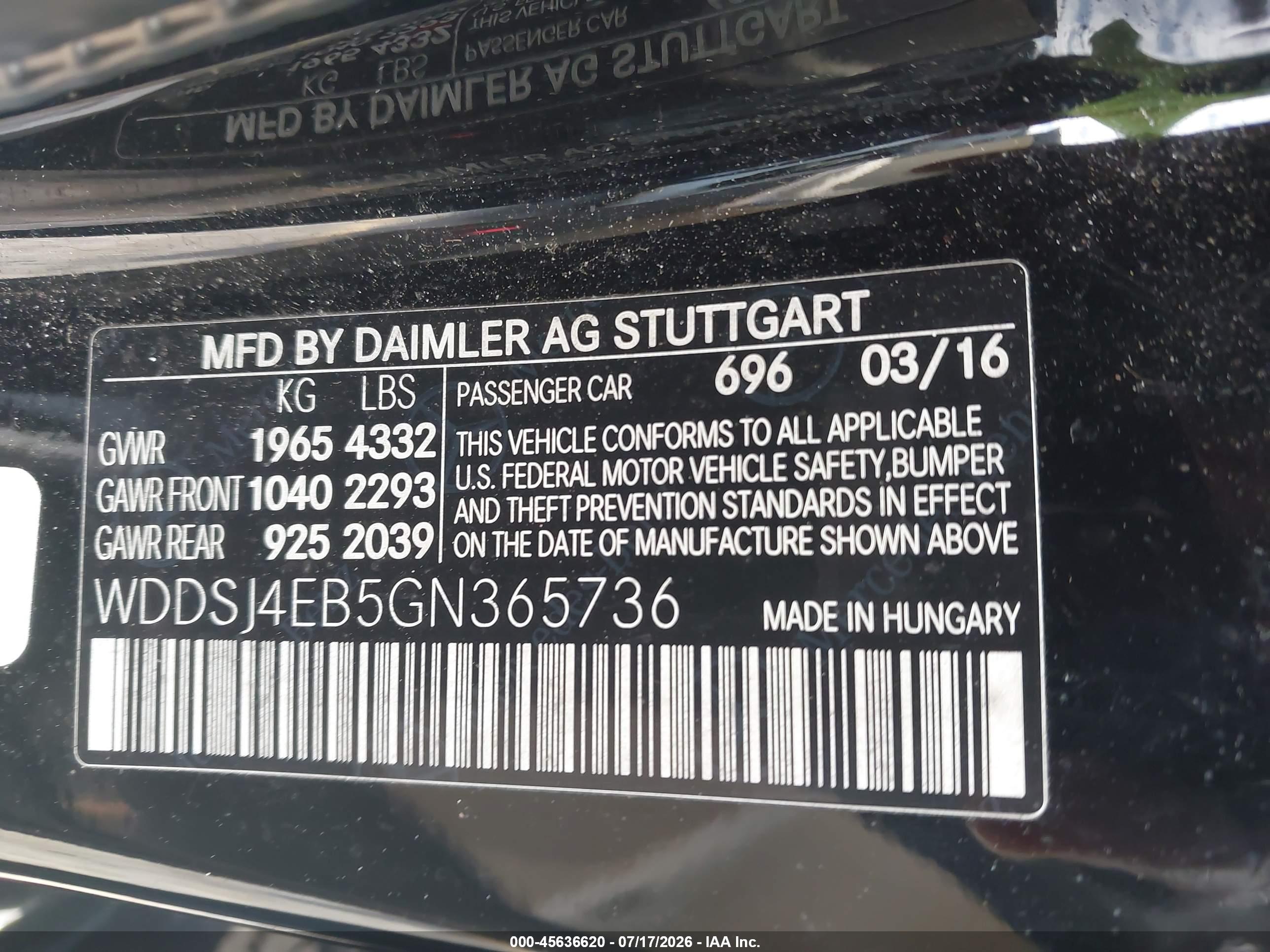 2016 MERCEDES-BENZ CLA 250 CLA250