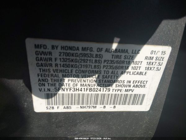 2015 HONDA PILOT EX