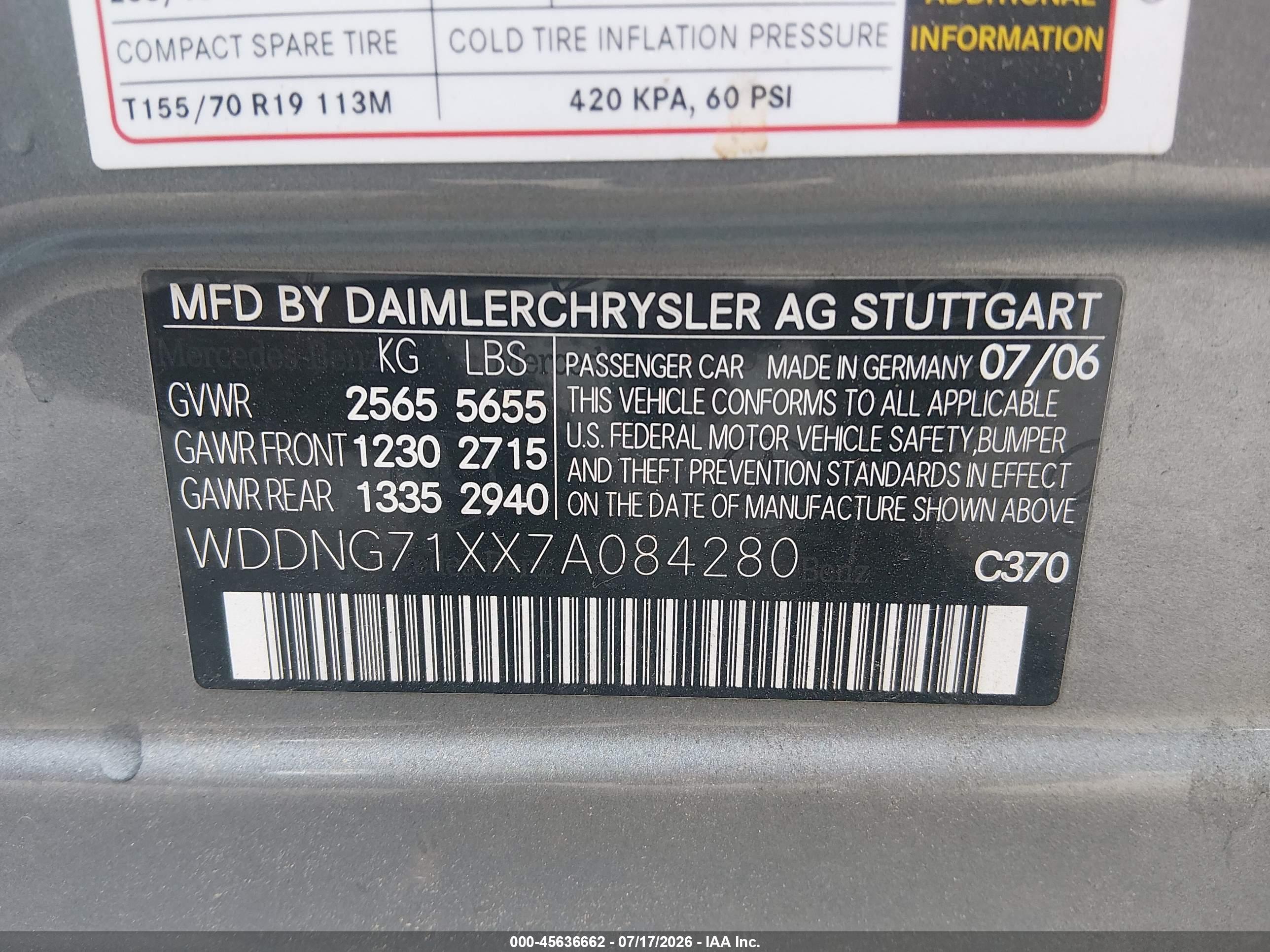2007 MERCEDES-BENZ S 550 S550