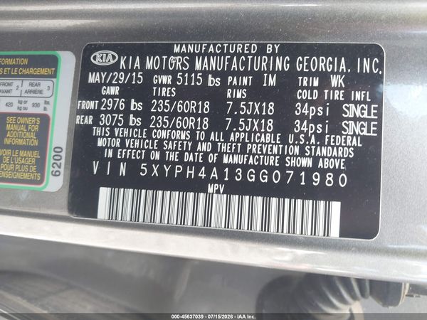 2016 KIA SORENTO 2.0T EX
