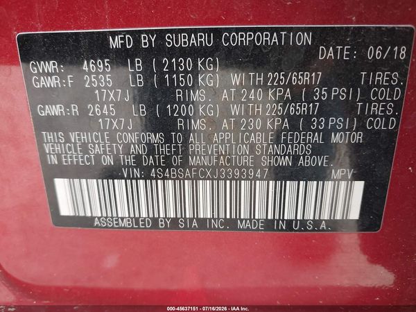 2018 SUBARU OUTBACK 2.5I PREMIUM