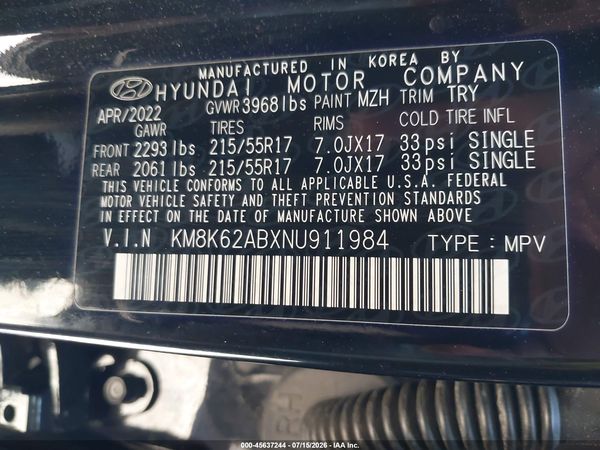 2022 HYUNDAI KONA SEL