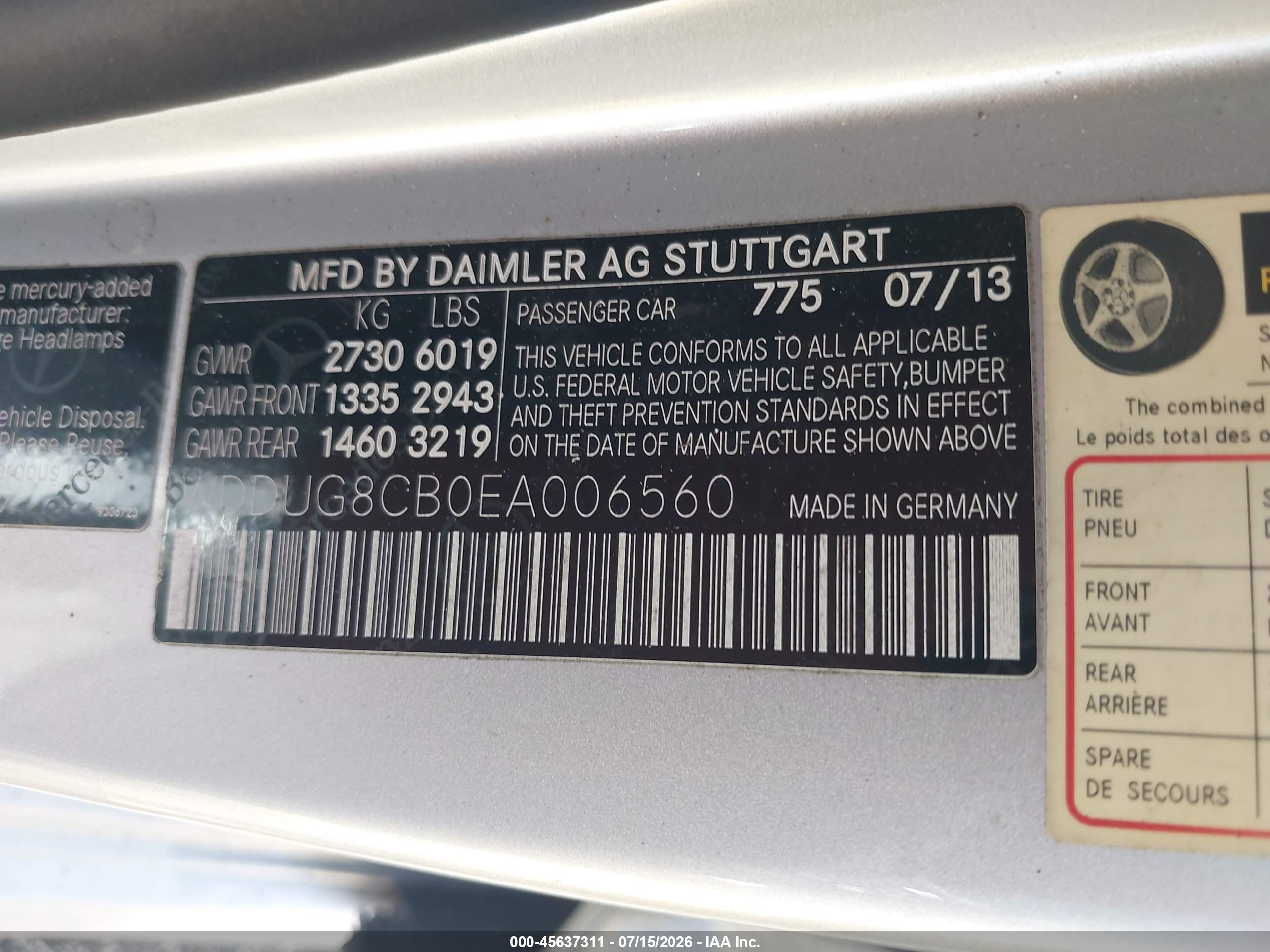 2014 MERCEDES-BENZ S 550 S550