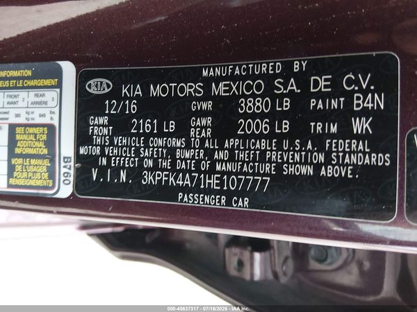 2017 KIA FORTE LX