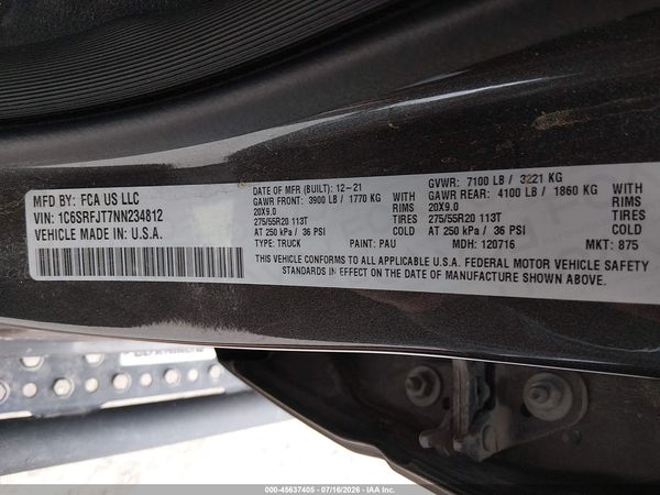 2022 RAM 1500 LARAMIE  4X4 5'7 BOX