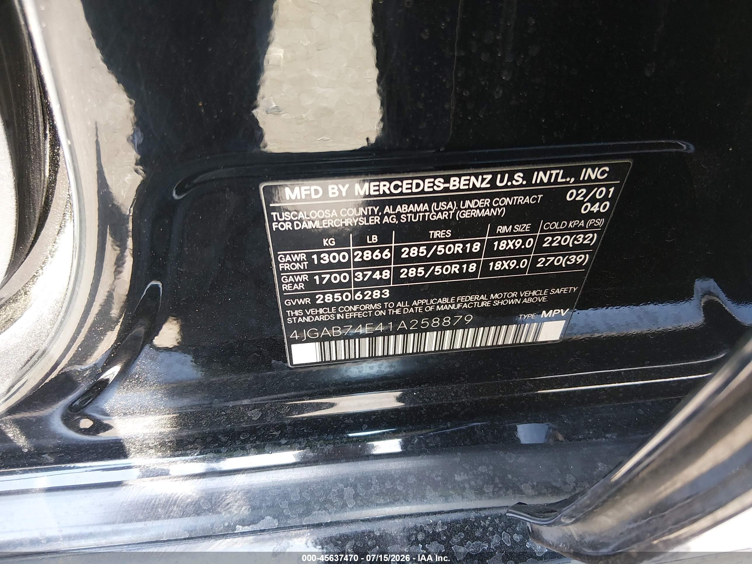 2001 MERCEDES-BENZ ML 55 AMG ML55
