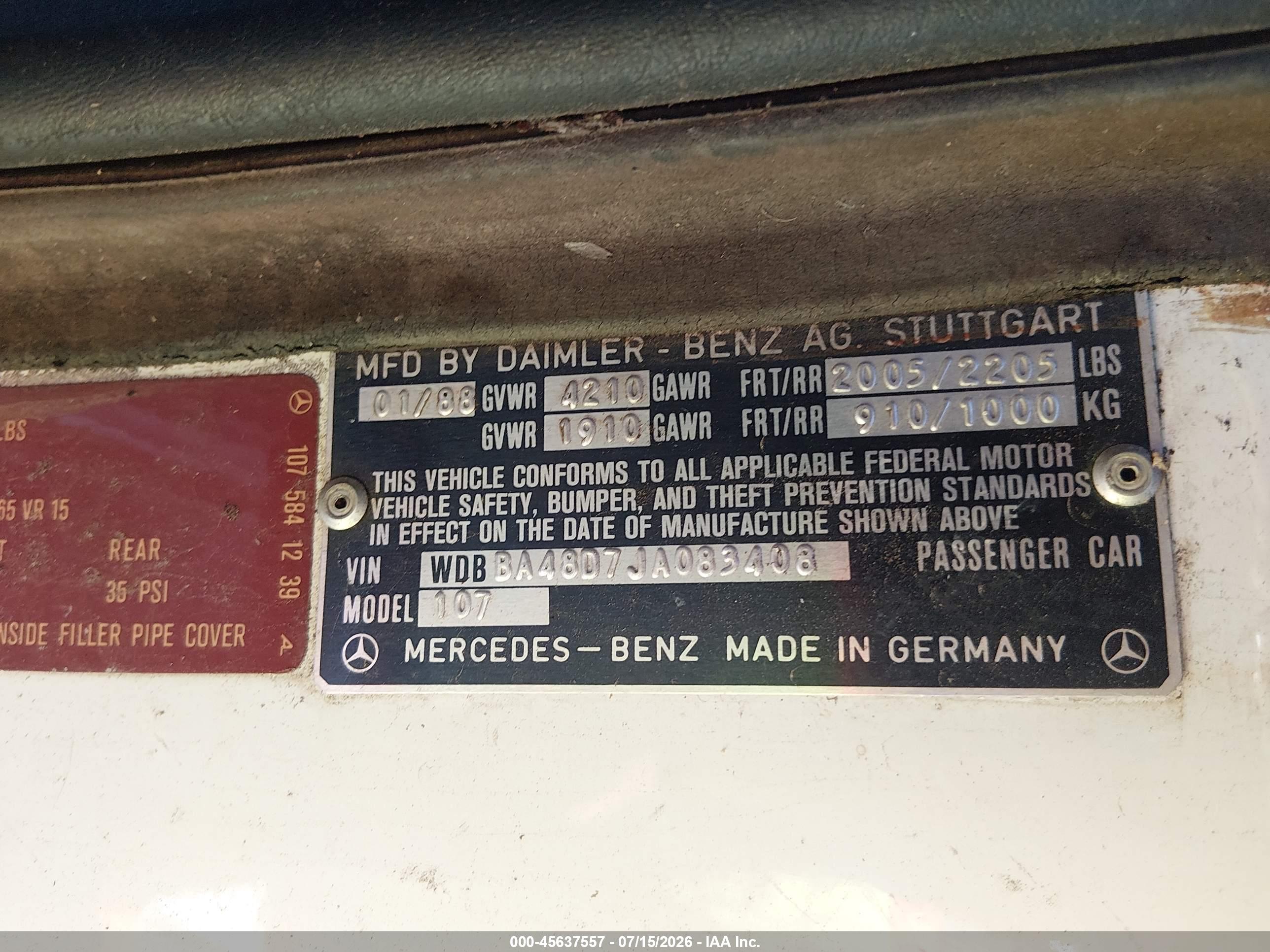 1988 MERCEDES-BENZ 560 560SL
