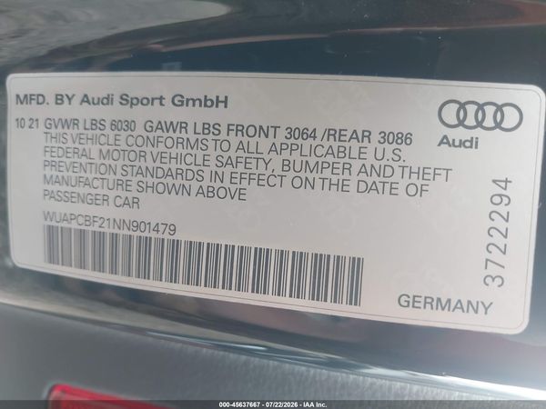 2022 AUDI RS 7 SPORTBACK TFSI QUATTRO TIPTRONIC