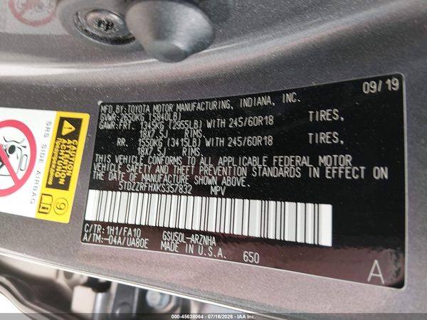 2019 TOYOTA HIGHLANDER LE PLUS