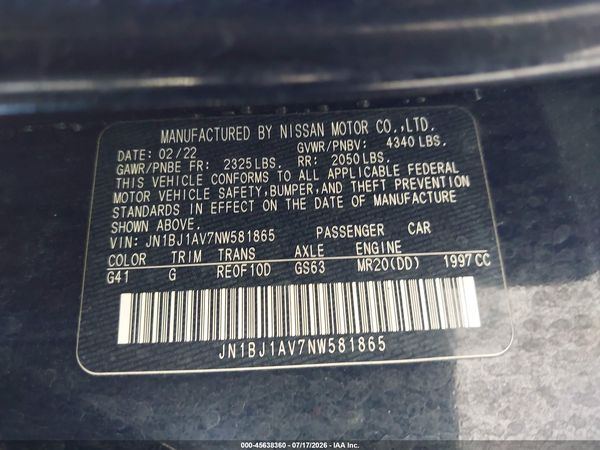 2022 NISSAN ROGUE SPORT S FWD XTRONIC CVT