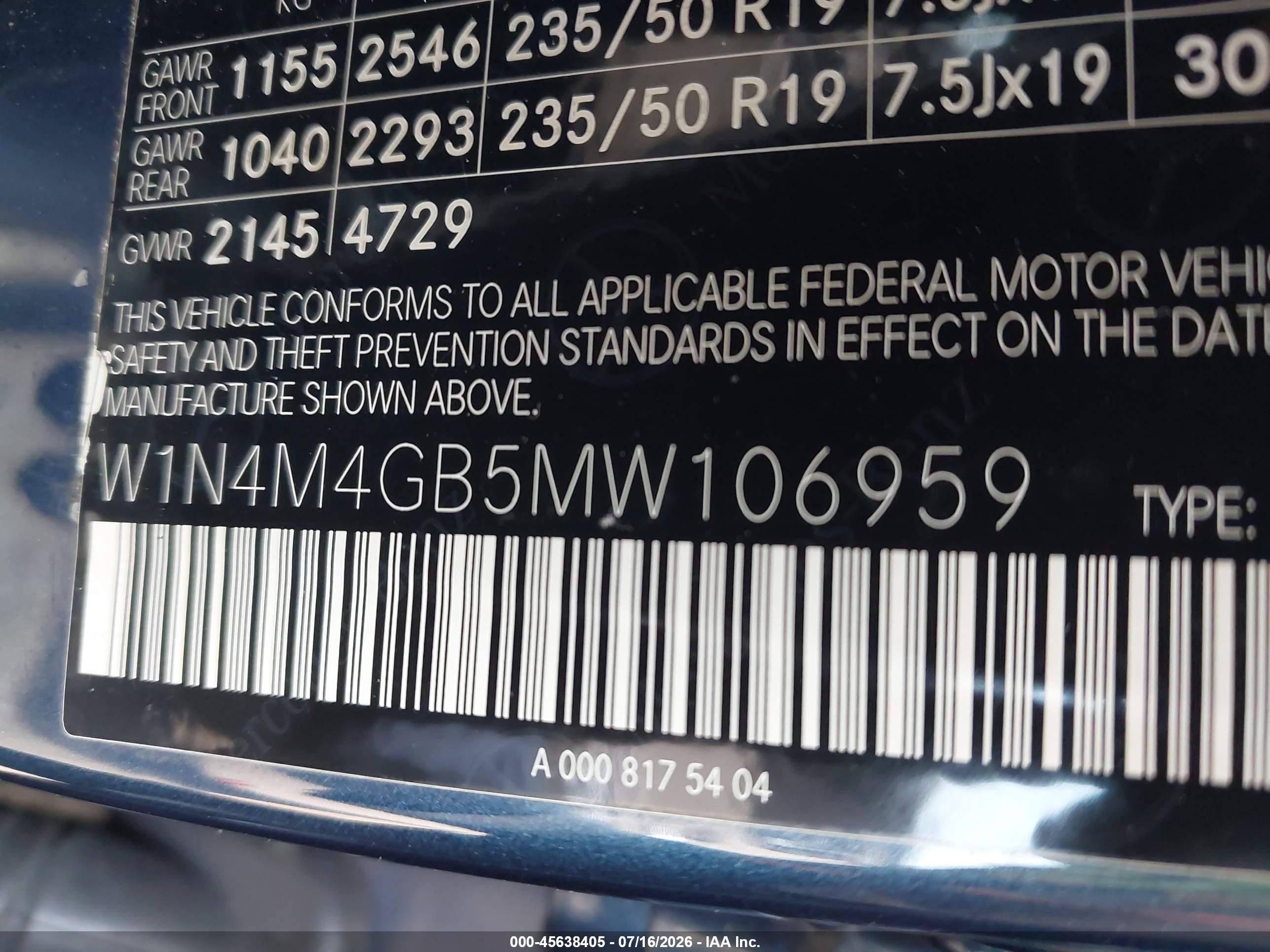 2021 MERCEDES-BENZ GLB 250 GLB250