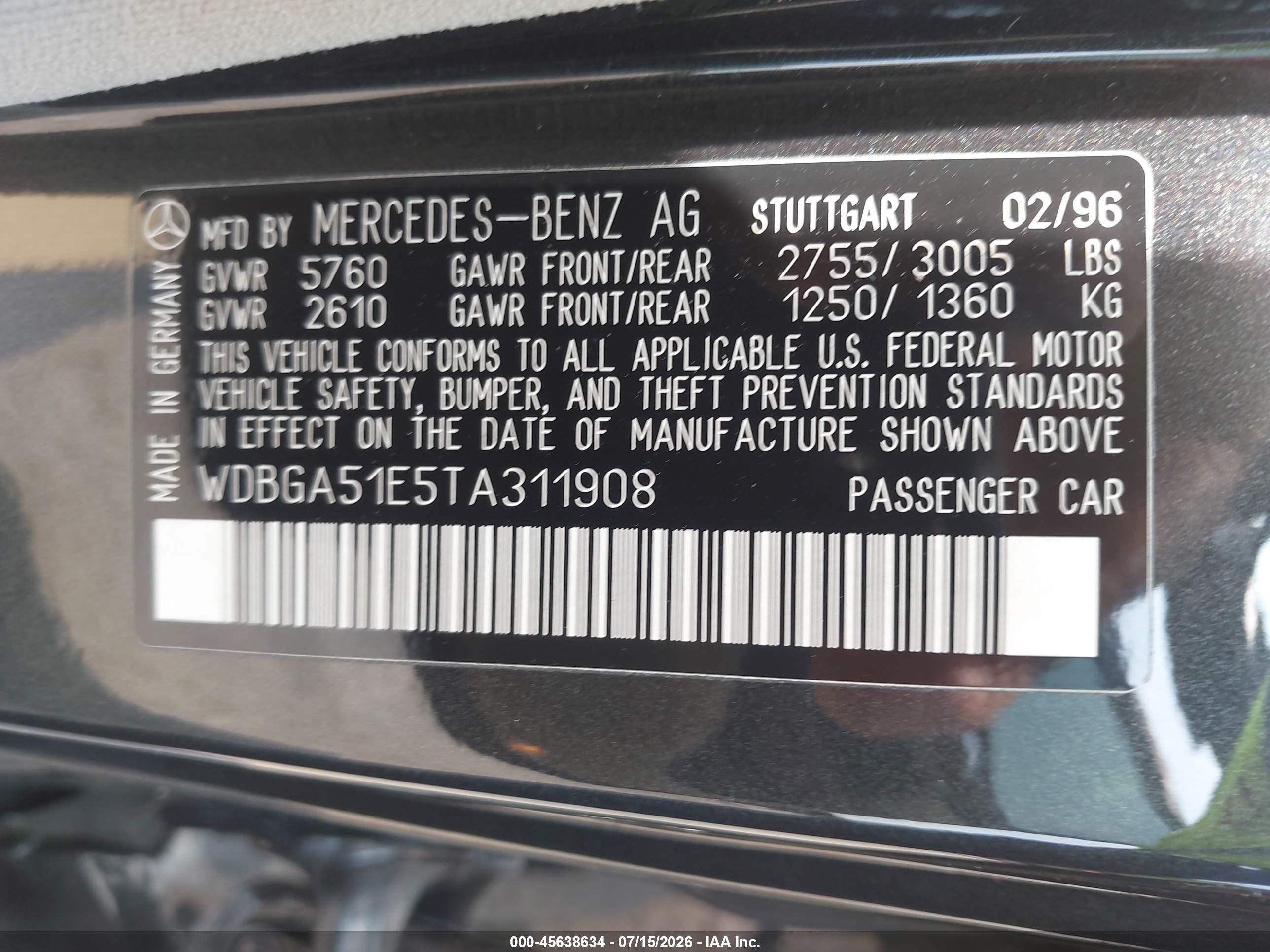 1996 MERCEDES-BENZ S S500 140