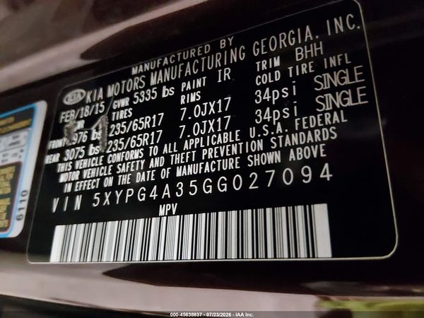 2016 KIA SORENTO 2.4L LX