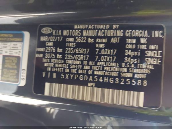 2017 KIA SORENTO 3.3L LX