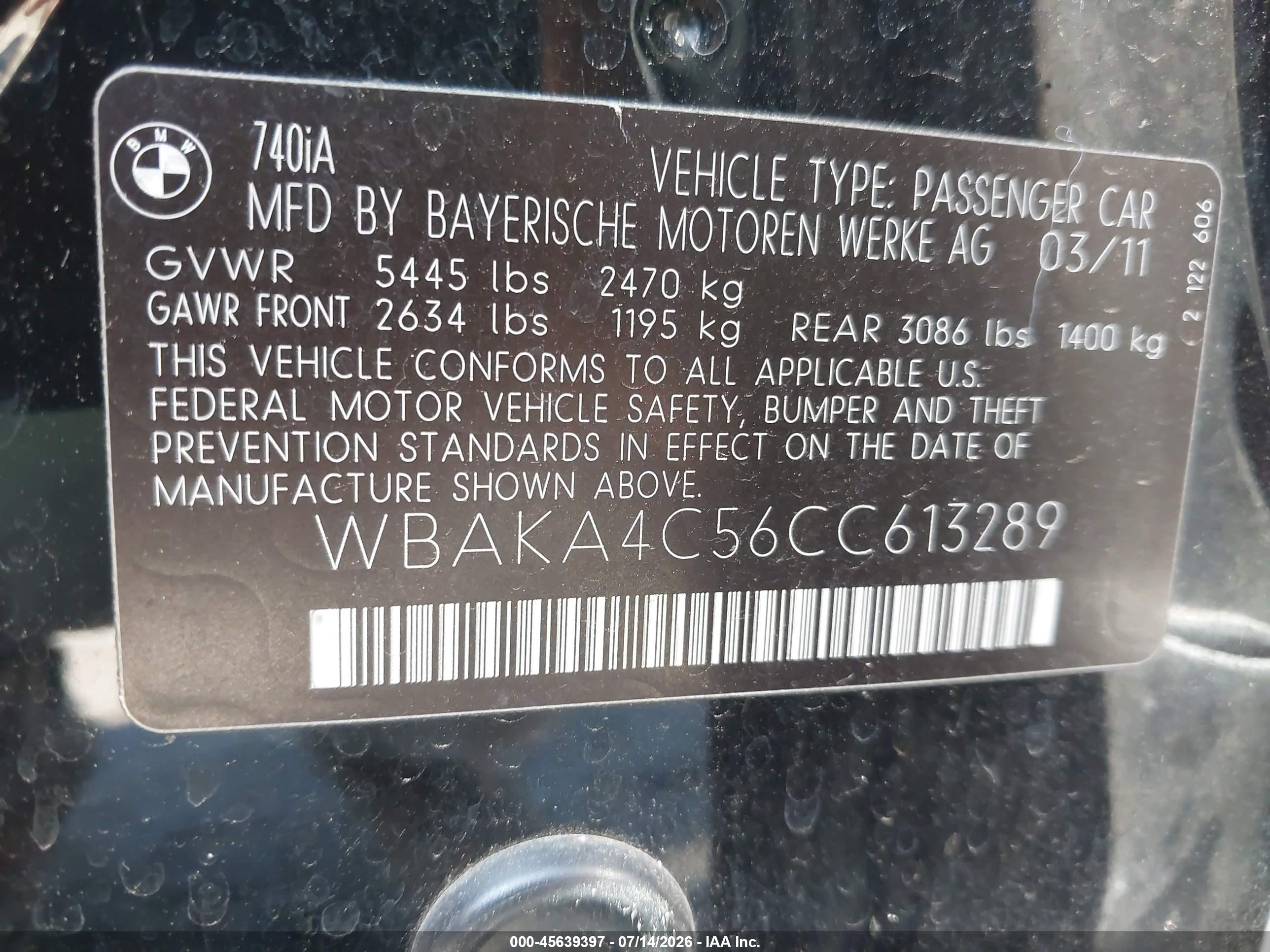 2012 BMW 740I