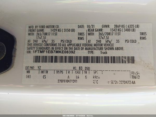 2021 FORD F-150 XL