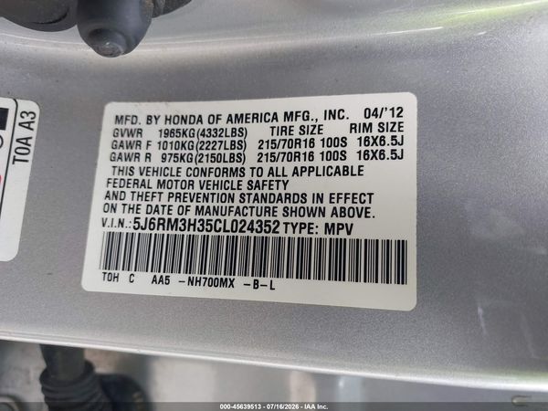 2012 HONDA CR-V LX