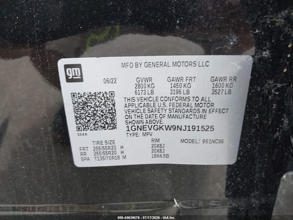 2022 CHEVROLET TRAVERSE AWD LT CLOTH — I9