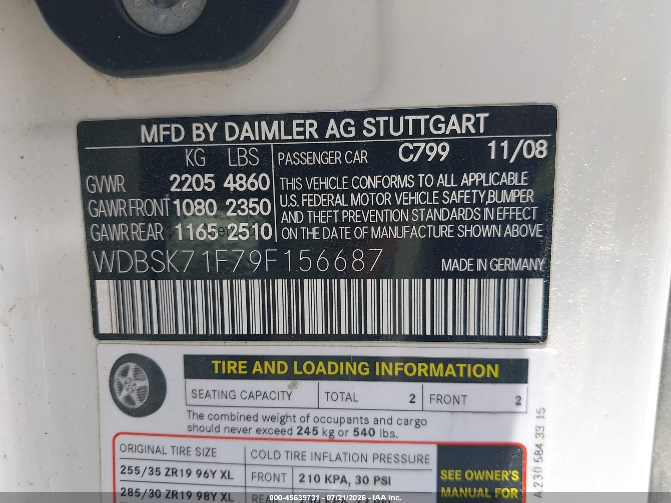 2009 MERCEDES-BENZ SL 550 SL550