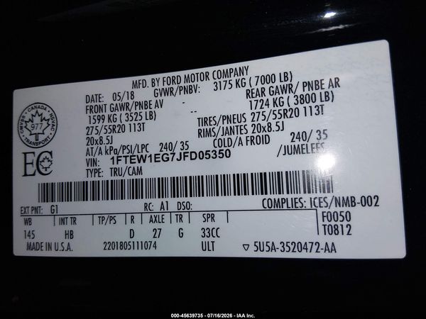 2018 FORD F-150 LARIAT
