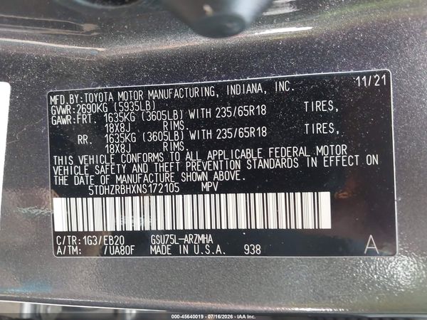 2022 TOYOTA HIGHLANDER XLE