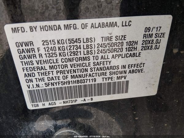 2017 HONDA PILOT TOURING
