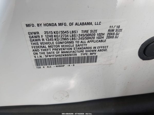 2019 HONDA PILOT TOURING