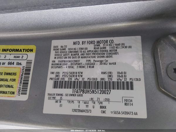2022 FORD MUSTANG ECOBOOST PREMIUM