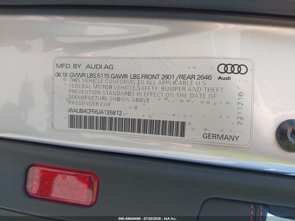 2018 AUDI S5 3.0T PREMIUM PLUS