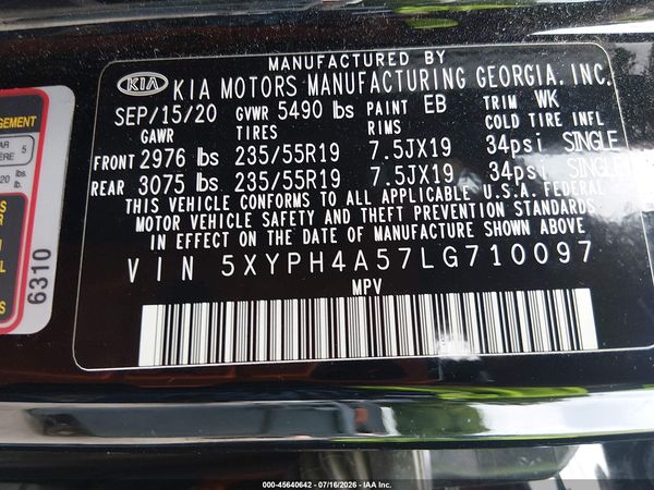 2020 KIA SORENTO 3.3L EX