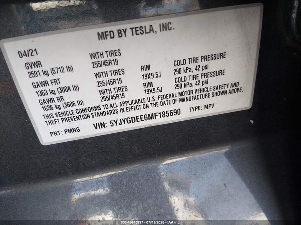2021 TESLA MODEL Y