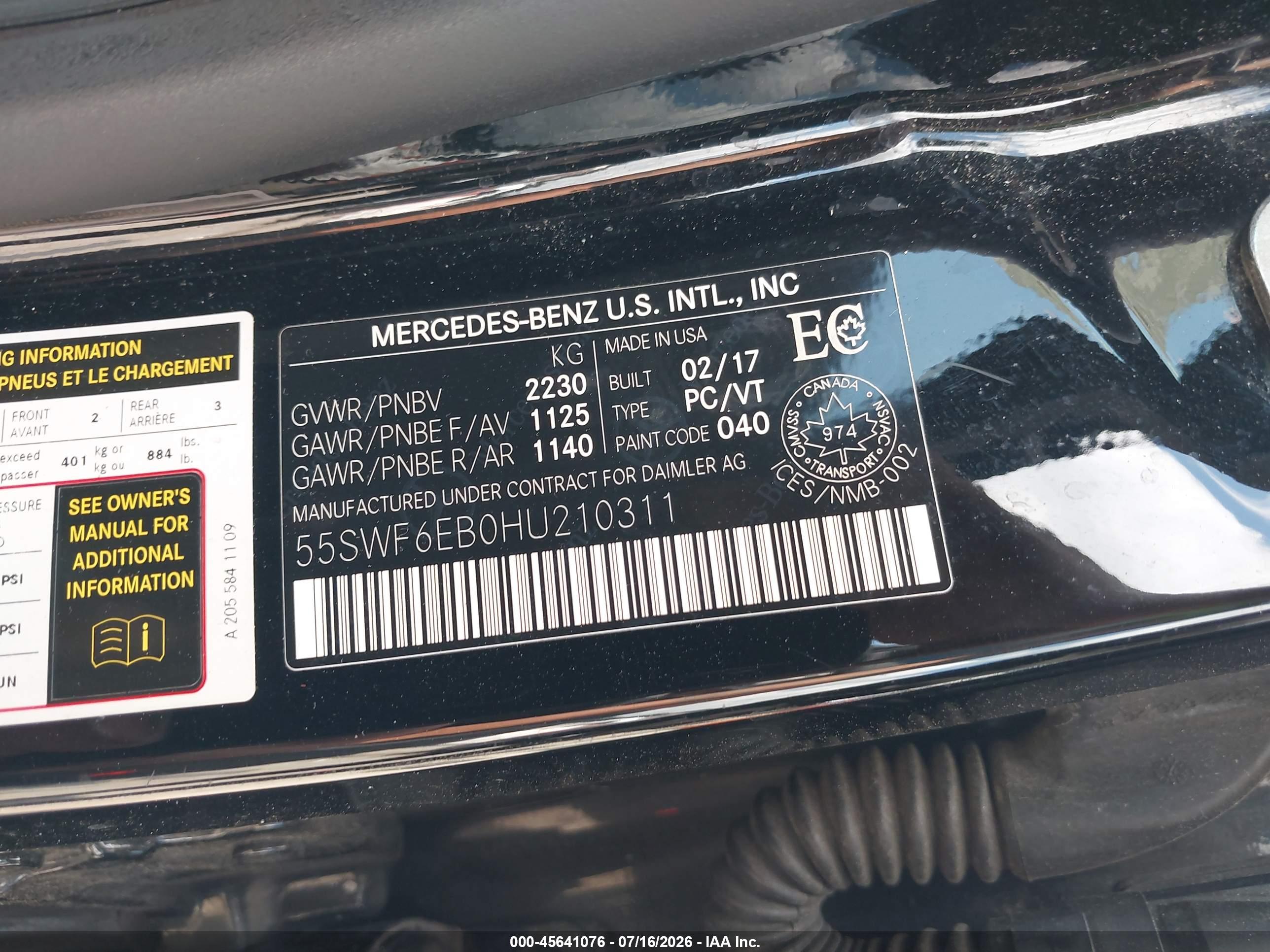 2017 MERCEDES-BENZ AMG C 43 4MATIC