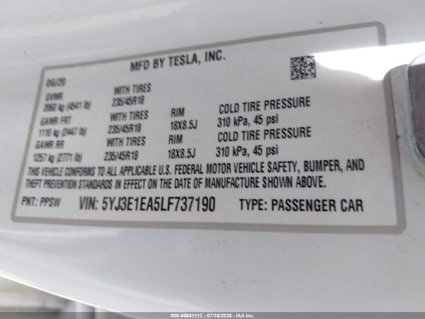 2020 TESLA MODEL 3