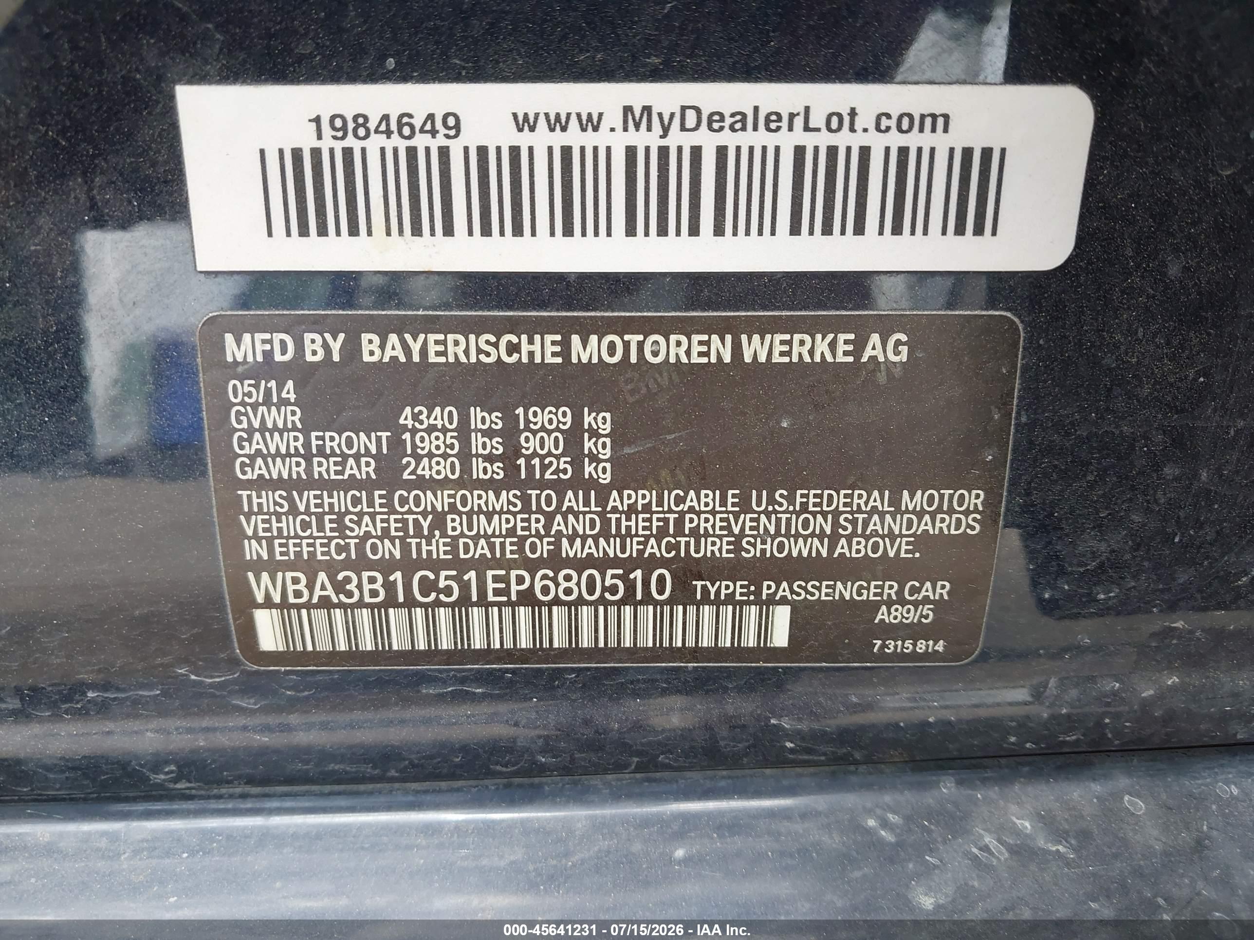 2014 BMW 320I SA