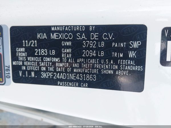2022 KIA FORTE LXS