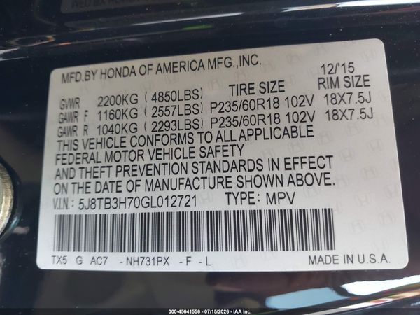 2016 ACURA RDX ADVANCE PACKAGE