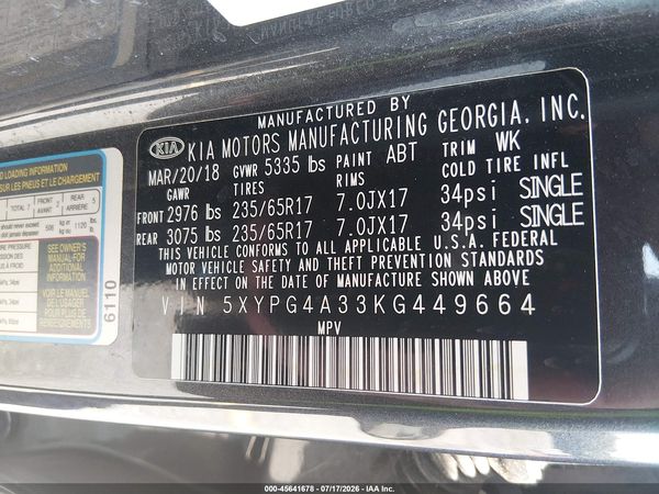 2019 KIA SORENTO 2.4L LX