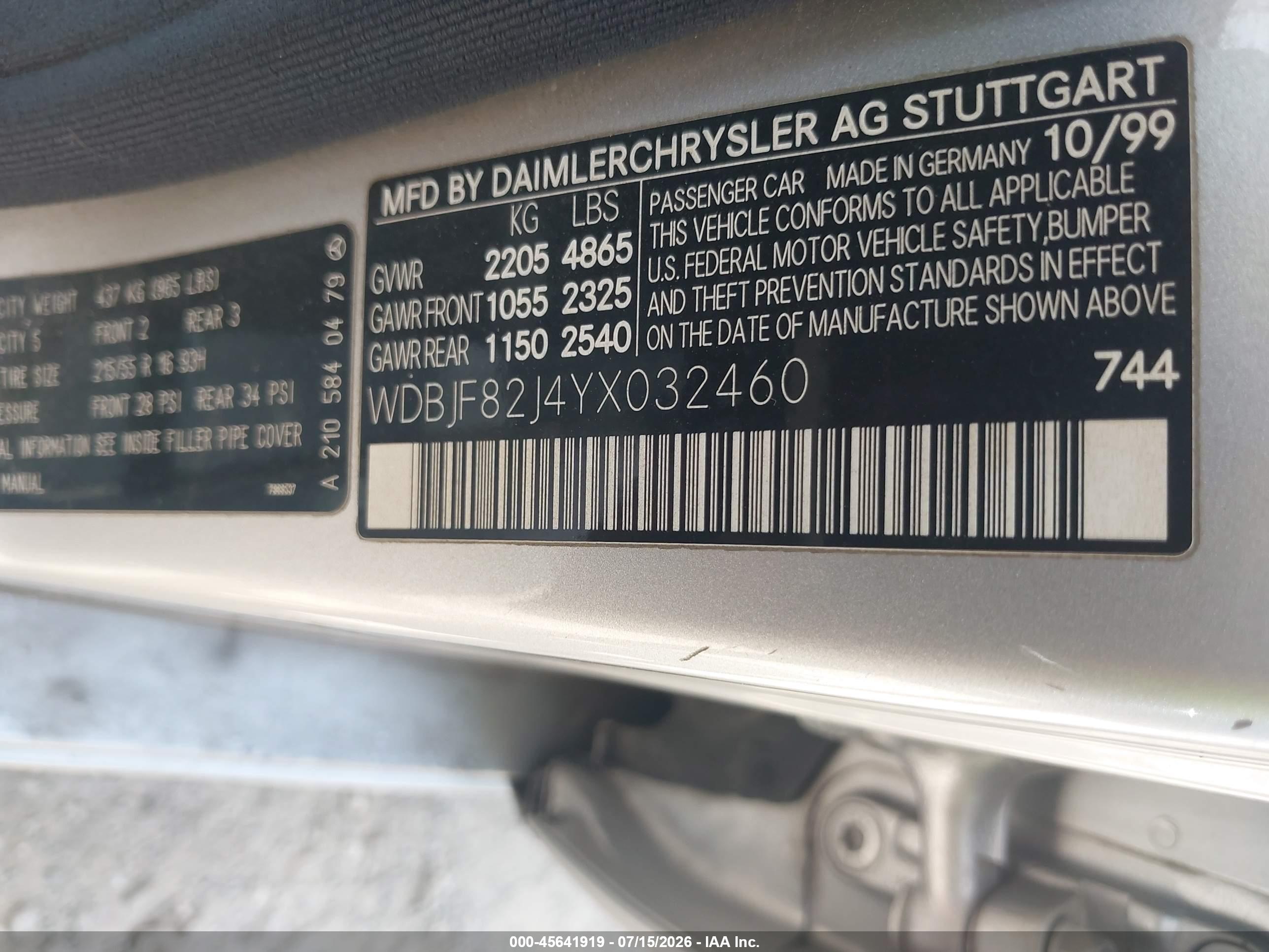 2000 MERCEDES-BENZ E 320 E320W 4-Matic
