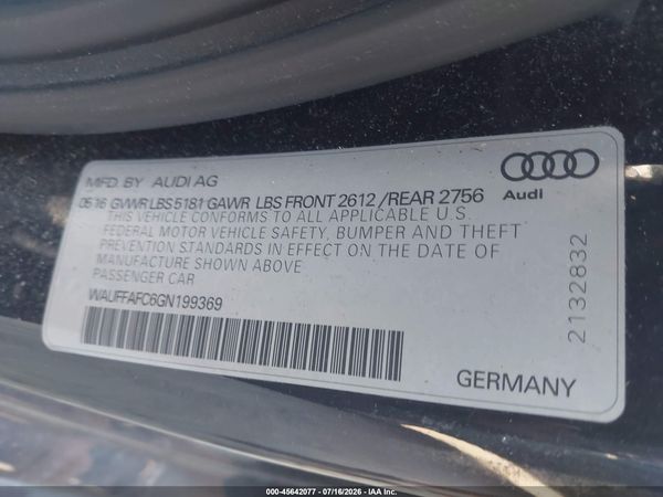 2016 AUDI A6 2.0T PREMIUM — I9