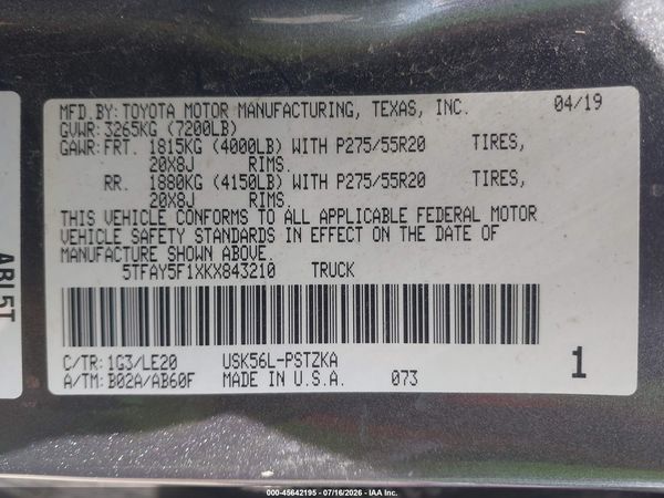 2019 TOYOTA TUNDRA PLATINUM 5.7L V8