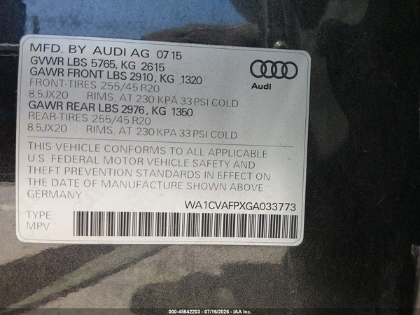2016 AUDI Q5 3.0 TDI PREMIUM PLUS