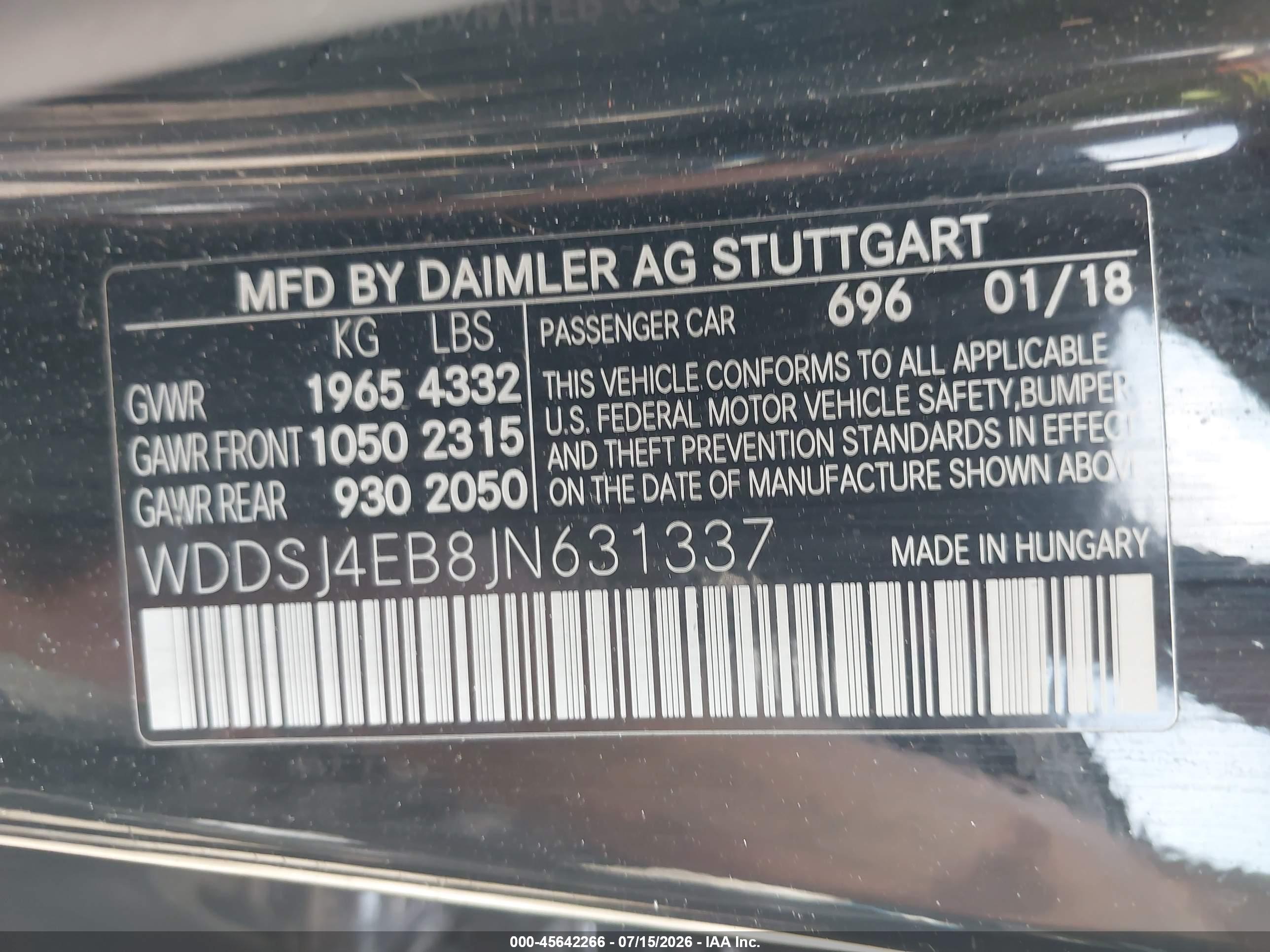 2018 MERCEDES-BENZ CLA 250 CLA250