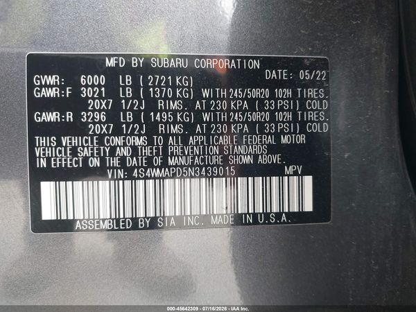 2022 SUBARU ASCENT LIMITED