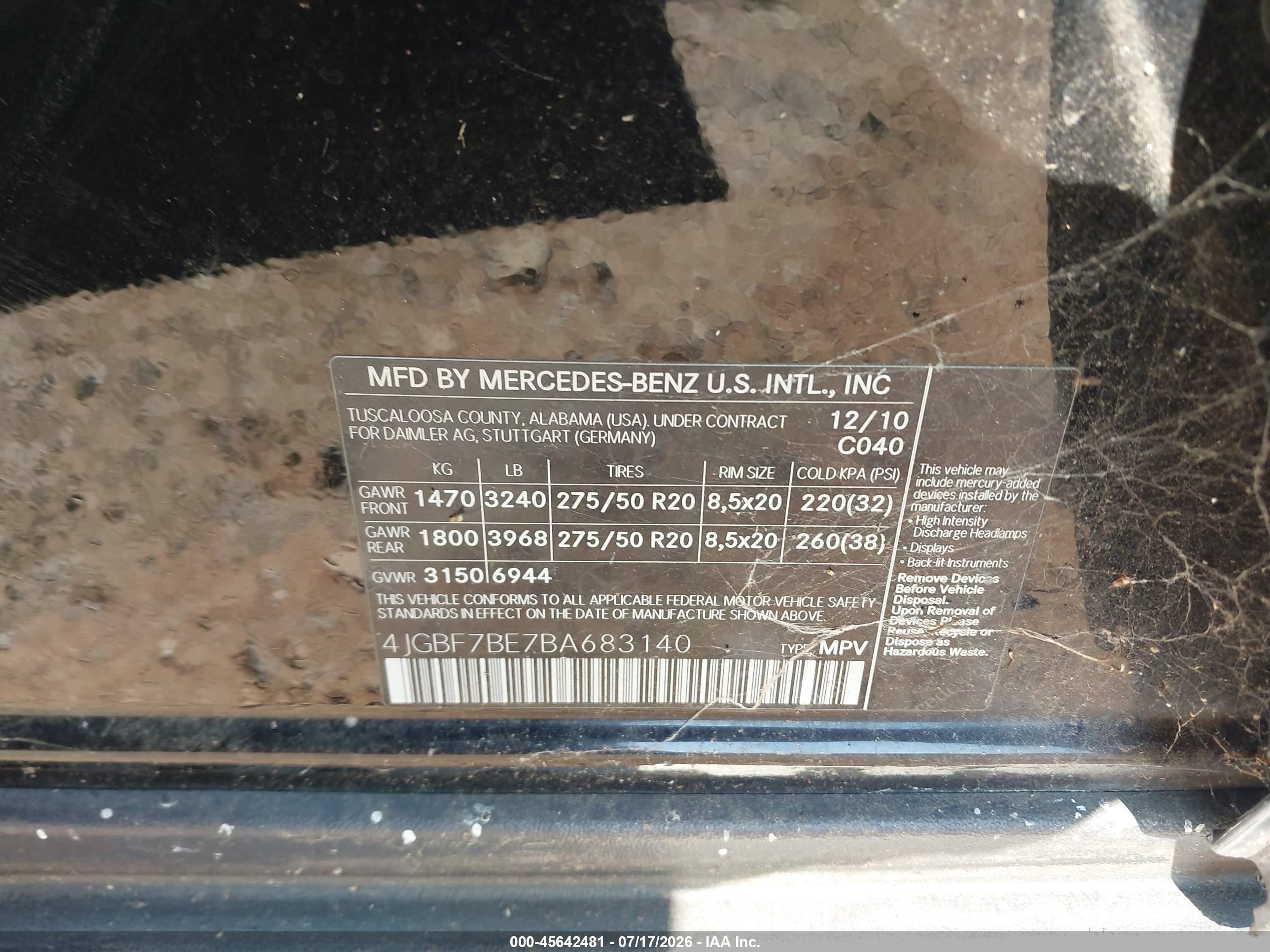 2011 MERCEDES-BENZ GL 450 GL450 4-MATIC
