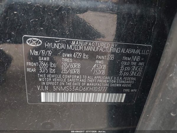 2019 HYUNDAI SANTA FE LIMITED